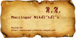 Maczinger Nikétás névjegykártya